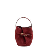 Belted Bucket Bag Mini Maroon Suede