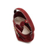Belted Bucket Bag Mini Maroon Suede