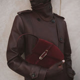 Belted Bucket Bag Mini Maroon Suede
