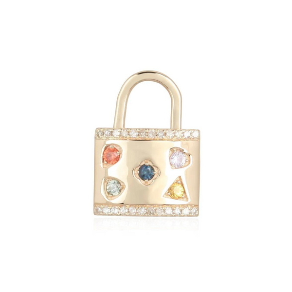SOLID 14K GOLD WITH DIAMOND AND SAPPHIRE LOVE LOCK