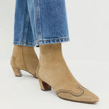 HARLAN EMBROIDERED KICKED HEEL ANKLE BOOT