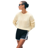 CASHMERE VARSITY CABLE CREWNECK