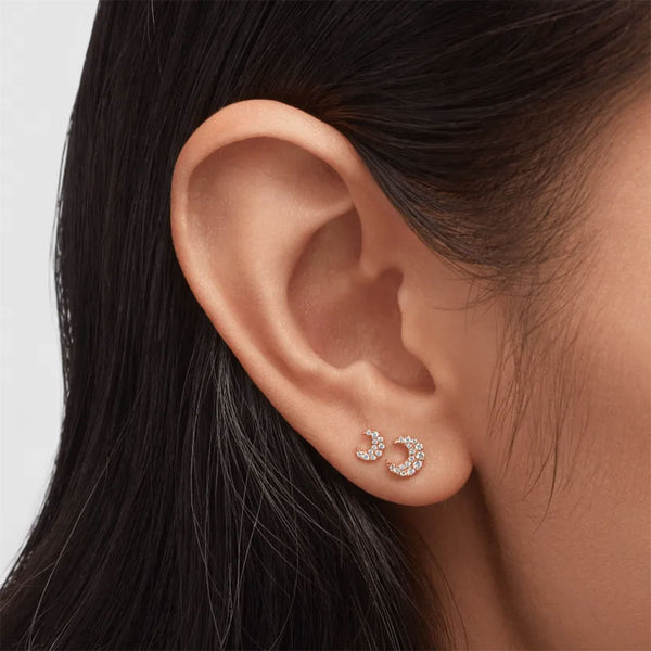 Diamond Moon Threaded Stud Earring