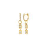 Gold Frame Double Baguette Diamond Huggie Charm on Diamond Mini Huggie Earring