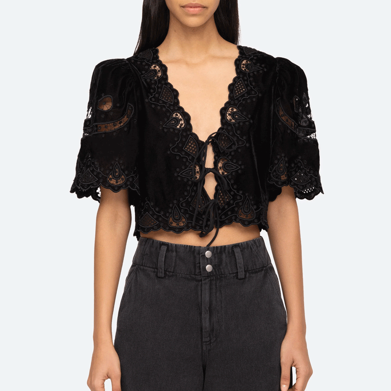 ELIANA EMBROIDERY TIE FRONT TOP