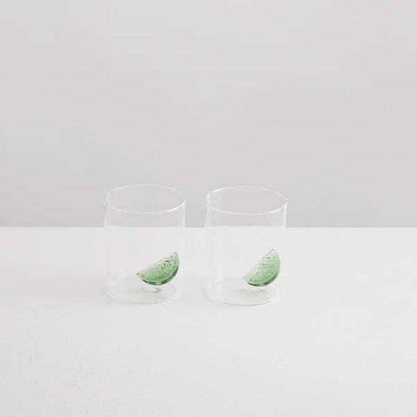 2 GIN AND TONIC GLASSES CLEAR/GREEN