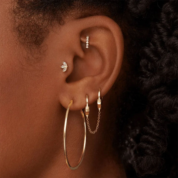 Diamond Engraved Lotus Threaded Stud Earring