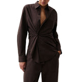 MILA LONG SLEEVE BUTTON DOWN WRAP TOP