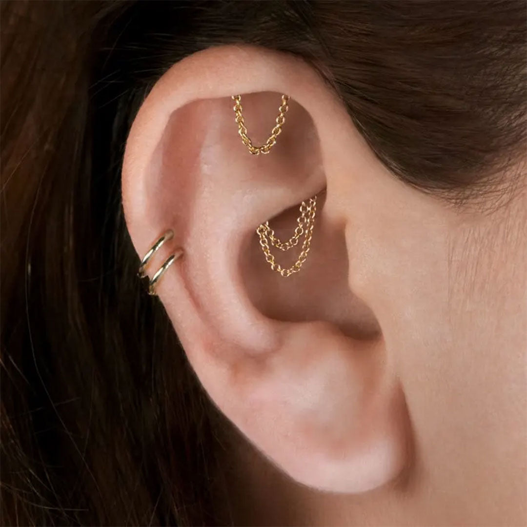 Ear Single Chain SINGLE CHAIN DRAPE THREADED STUD EARRING – 6 by Gee Beauty
