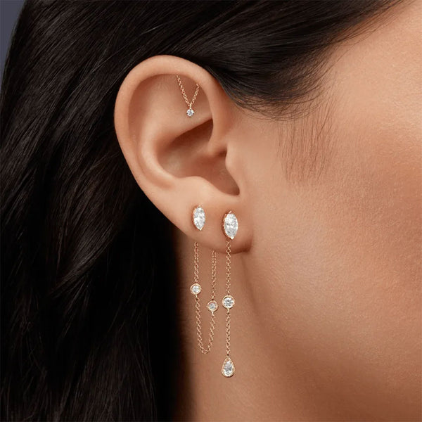 Prong Set Diamond Drape Threaded Stud Earring