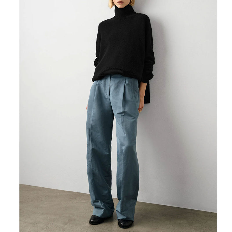 Merino Cashmere Ribbed Trim Standneck