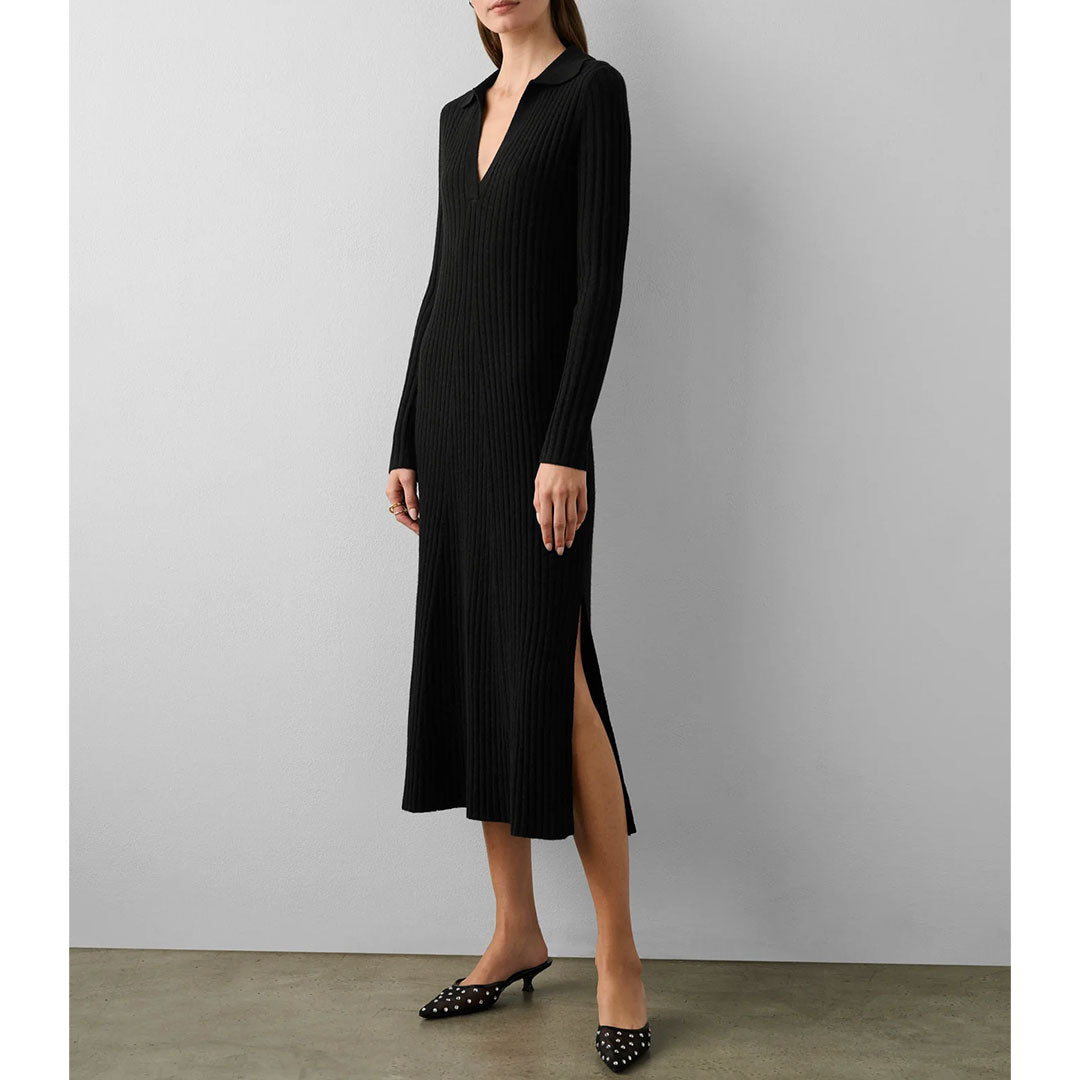 Merino Cashmere Ribbed Polo Dress